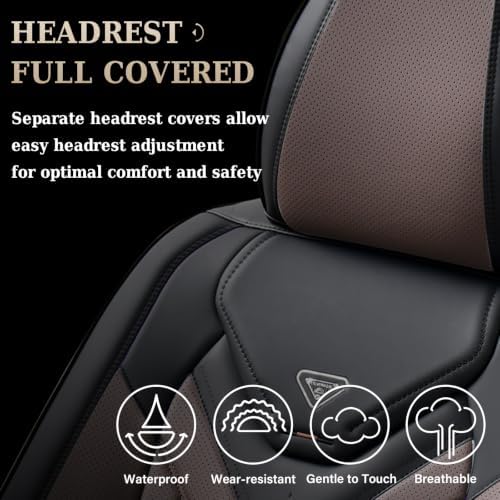 Coverado Car Seat Covers Full Set, Automotive Seat Covers Car Seat Protector Car Seat Cushion, Waterproof Leather Seat Covers for Cars, Universal Fit for Most Sedans SUV Pick-up Truck(Black&Coffee) - Image 3