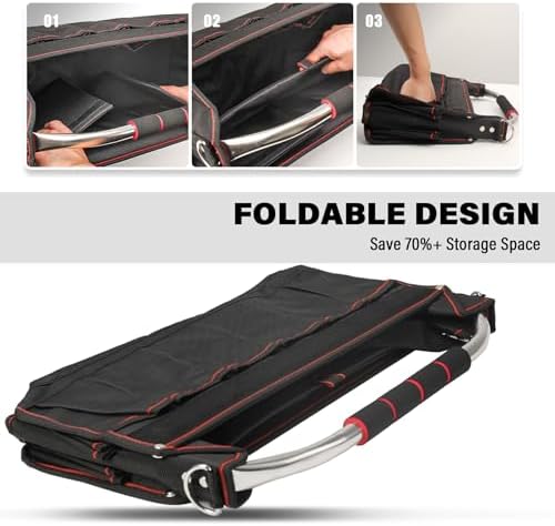 HAUTMEC 18" Foldable Tool Tote, Open Top Tool Bag with Removable Divider & Stiff Frame, 23-Pockets Electrician Tool Bag with Padded Steel Handle, Shoulder Strap & Water-Resistant Hard Base – HT0020 - Image 2