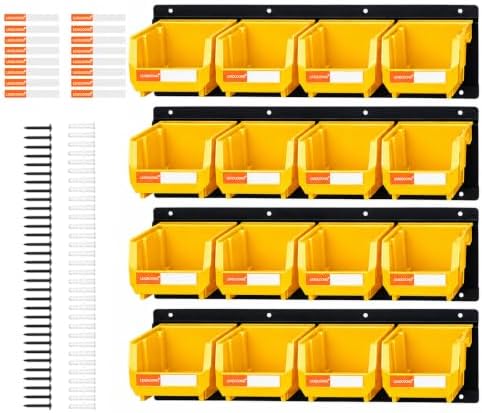 16pc Wall-Mounted Storage Organizer Set with Metal Rails Yellow by LEADLOONG