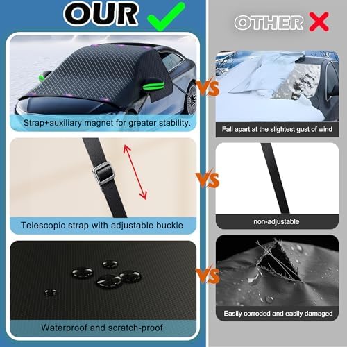 Windshield Snow Cover, Car Windshield Cover for Ice and Snow, Automotive Large Magnetic Windshield Frost Cover with Side Window and Mirror Protector in Winter, Suitable for Most Vehicle,Sedan,SUV - Image 6