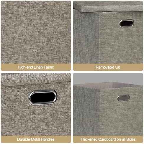 Posprica Storage Bins with Lids,13×13×13 Foldable Storage Cube Baskets Boxes Fabric Drawers for Closet Shelf Cabinet Bookcase,Set of 4,Coffee - Image 3