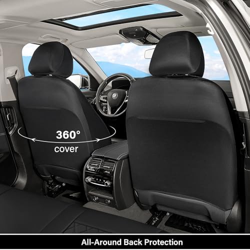 Coverado Universal Leather Seat Covers Front Seats, Front Seat Covers for SUV, Pickup Truck, Sedan, Automotive Vehicle Interior, Waterproof and Durable All Weather Protector，Black - Image 2
