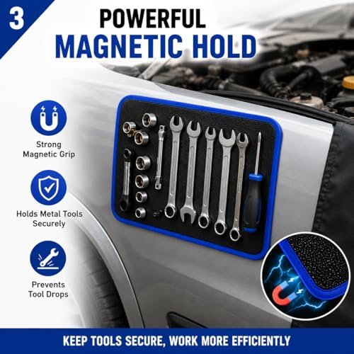 3‑Piece Flexible Magnetic Tool Mat Set, Heavy‑Duty Magnetic Mat for Tools, Strong‑Grip Magnetic Parts Holder with Non‑Slip Surface,Ideal for Auto Repair, Workshop & Jobsite Organization,Blue - Image 3