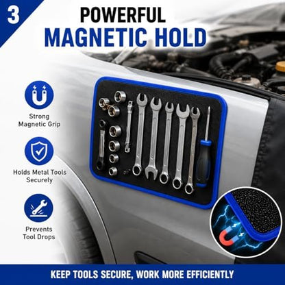 3‑Piece Flexible Magnetic Tool Mat Set, Heavy‑Duty Magnetic Mat for Tools, Strong‑Grip Magnetic Parts Holder with Non‑Slip Surface,Ideal for Auto Repair, Workshop & Jobsite Organization,Blue - Image 3