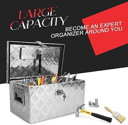 BLACKHORSE-RACING 20 Inch Aluminum Truck Tool Box with Side Handle and Lock Keys Storage Box for Pick Up Trucks, RVs, UTVs and Trailers - Image 3