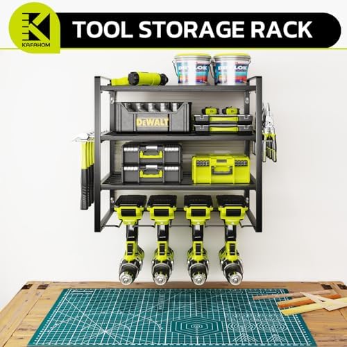 KAFAHOM Power Tool Organizer, Garage Tool Organizers and Storage,Drill Holder Wall Mount, Storage Rack for Cordless Drill, Heavy Duty Tool shelf with Screwdriver Holder/Pliers Holder/Hammer Holder - Image 6