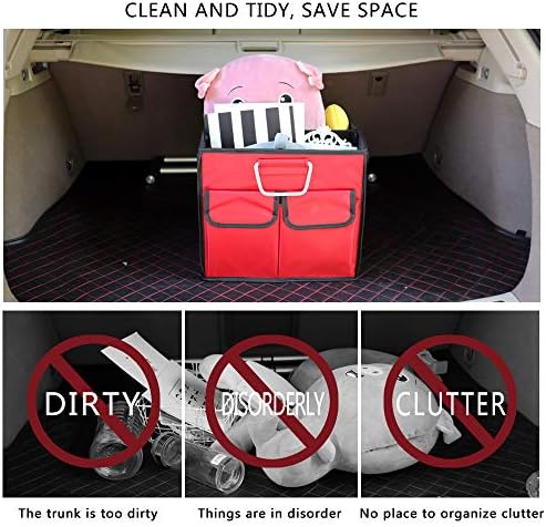 Car Trunk Organizer Collapsible Portable Multi Compartments Organizer with Non Slip Straps for SUV Truck Auto Vehicle Car Auto Minivan(Small without cover, Red) - Image 2