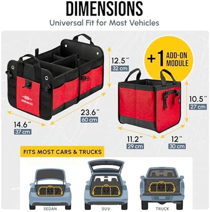 Large Car Trunk Organizer - Trunk Storage - Modular Detachable Configurable Collapsible - for SUV Minivan Truck Sedan Van - 3 Compartment XL, Red - Image 2