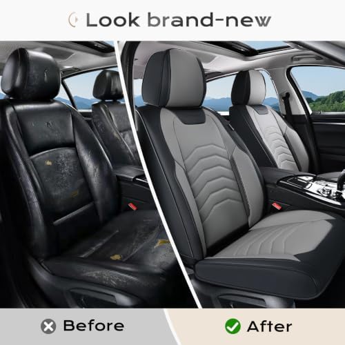 Coverado Front Seat Covers, Leather Car Seat Covers Luxury Automotive Seat Covers for Cars, Waterproof Car Seat Protectors Car Seat Cushion Universal Fit for Most Cars Trucks SUV Vehicles, Black&Gray - Image 5