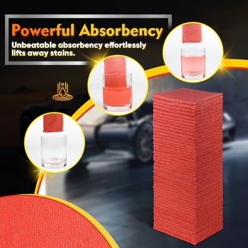 HOMEXCEL Microfiber Cleaning Cloth 200 PK, Towels for Cars, Shop Rags, Red - Image 3