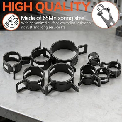 324Pcs 65Mn Steel Spring Band Hose Clamp Kit - 23 Sizes (6-38mm) Constant Tension Pipe Clip with Swivel Jaw & Hose Removal Pliers, Tweezers for Fuel Line, Coolant, Vacuum, Silicone Hoses & Air Tube ﻿ - Image 3