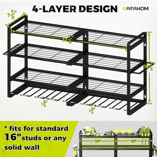 KAFAHOM Power Tool Organizer-8 Drill Holder Wall Mount,4 Layer Heavy Duty Metal Power Tool Storage Rack,Garage Tool Organizer and Storage with Screwdriver Holder/Plier Holder/Hammer Holder - Image 4