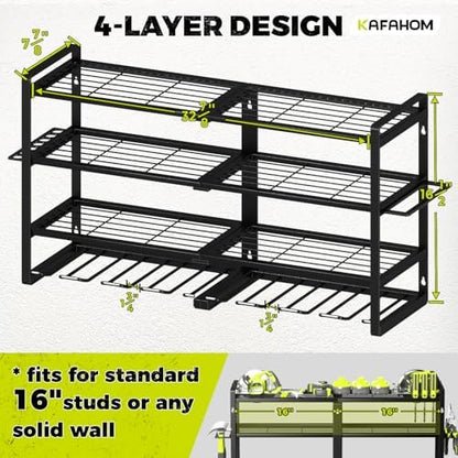KAFAHOM Power Tool Organizer-8 Drill Holder Wall Mount,4 Layer Heavy Duty Metal Power Tool Storage Rack,Garage Tool Organizer and Storage with Screwdriver Holder/Plier Holder/Hammer Holder - Image 4