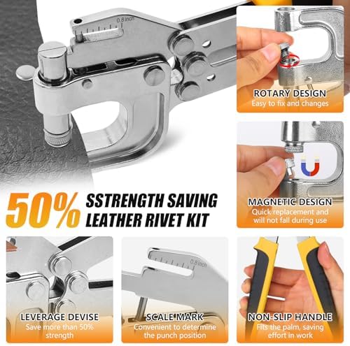 Leather Rivets Press Tool Kit – 160 Sets Double Cap Rivets with Installation Pliers, Leverage Design & Non-Slip Handle for Leather, Fabric, Clothing, Leathercraft Repair（4 Colors, 2 Sizes） - Image 4