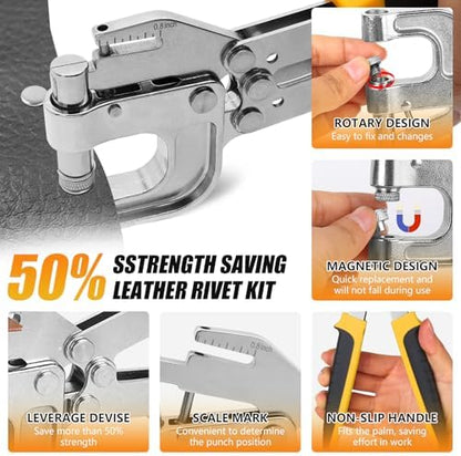Leather Rivets Press Tool Kit – 160 Sets Double Cap Rivets with Installation Pliers, Leverage Design & Non-Slip Handle for Leather, Fabric, Clothing, Leathercraft Repair（4 Colors, 2 Sizes） - Image 4