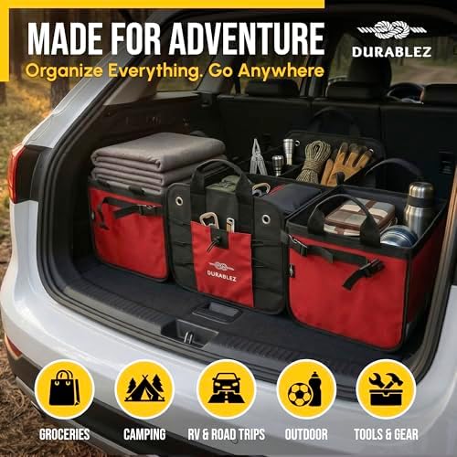 Extra Large Car Trunk Organizer - Trunk Storage - Modular Detachable Configurable Collapsible - for SUV Minivan Truck Sedan Van - 4 Compartment XXL, Red - Image 3