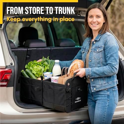 Car Trunk Organizer - Collapsible, Foldable - with Covering Net, Removable Dividers, Attachable Non-Slip Pads, Mounting Straps, and Stainless Hooks - for SUV, Truck, Sedan, Minivan, and Van - Black - Image 5