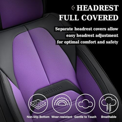 Coverado Car Seat Covers Full Set, Seat Covers for Cars, Automotive Seat Covers, Waterproof Nappa Leather Front Seats and Back Car Seat Protector, Universal Fit for Most Cars SUV Trucks,Black&Purpe - Image 6