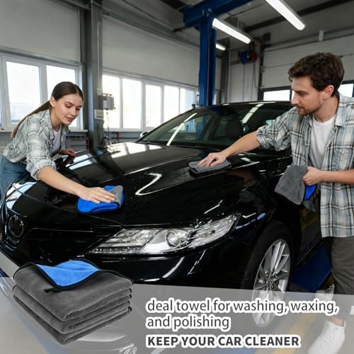 24 Pcs Microfiber Cleaning Towels 15.75 Inch Auto Detailing Absorbent Towels 800 GSM Thick Plush Microfiber Cleaning Cloth Dusting Cloth for Kitchen Window Cars (Grey and Blue) - Image 6