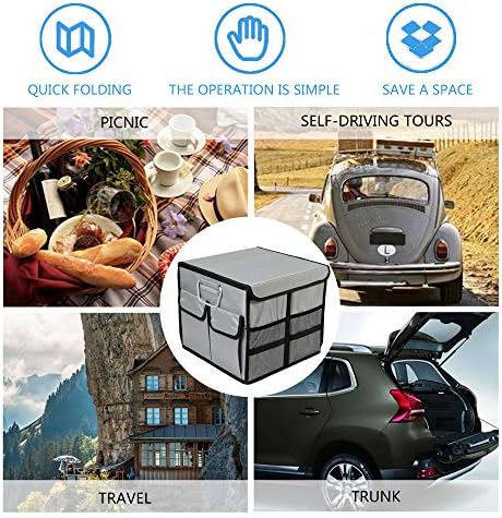 Car Trunk Organizer Collapsible Portable Multi Compartments Organizer with Non Slip Straps for SUV Truck Auto Vehicle Car Auto Minivan (Small without cover, Space gray) - Image 7
