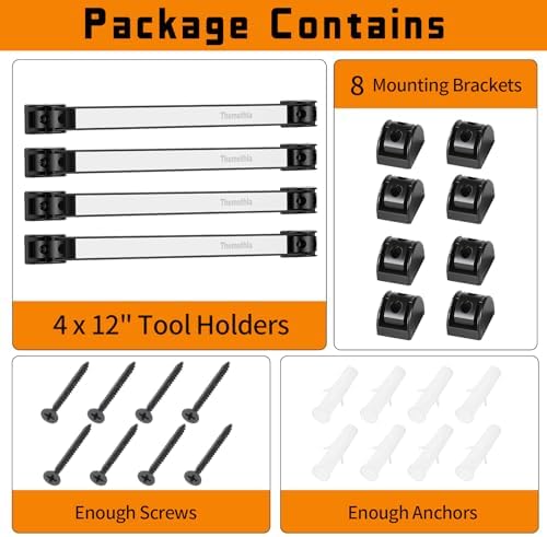 12" Magnetic Tool Holder Strip, 4 Pieces Silver Metal Tool Organizer Rack with Stainless Steel Surface, Magnet Bar for Garage Workshop, Easy To Install with Mounting Screws - Image 7