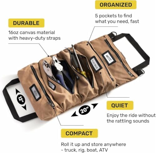 Official Legacy Tool Roll Bag, 5-Pocket, 20 x 12 in, ArmyGreen, Made in USA - Image 2