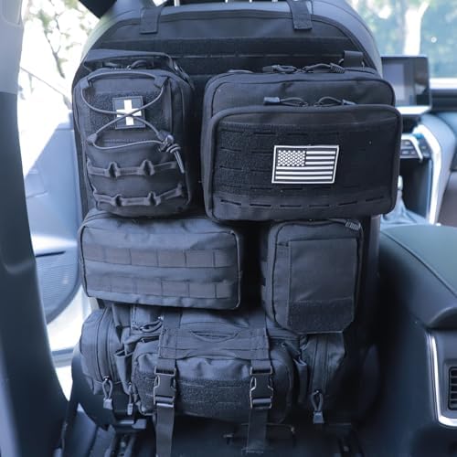 Universal Tactical Car Seat Back Organizer Bag Tactical Molle Vehicle Organizers Panel Vehicle Protector Organizers with 5 Detachable Pouches for Car (Upgraded C Black) by Wohegyy