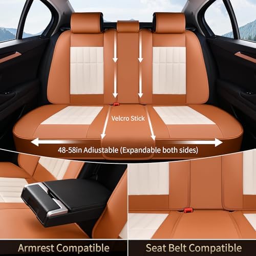 FLORICH Car Seat Covers Full Set, Leather Seat Covers for Cars, Waterproof Car Seat Protectors 5 Seats, Front and Rear Seat Covers for Cars, Automotive Seat Protector Fit for Most Car SUV - BrownBeige - Image 4