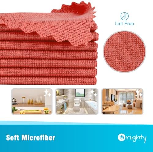 Orighty Microfiber Cleaning Cloth 5 Pack, Red Cleaning Rags 12x11 inch - Image 2