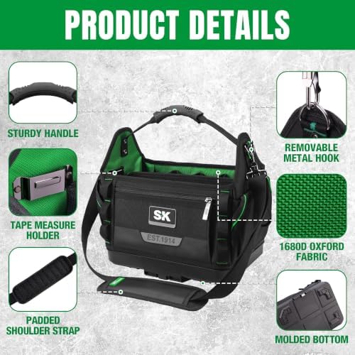 SK 15-Inch Open Top Tool Bag Organizer, Stackable Tool Tote, 1680D Fabric - Image 5