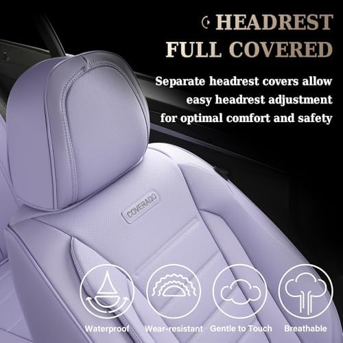 Coverado Car Seat Covers Front, Seat Covers for Cars, Waterproof Car Seat Cushions, 2-Pack Leather Carseat Seat Protectors, Universal Seat Covers Fit for Most Sedans SUV Pick-up Trucks(Purple) - Image 6