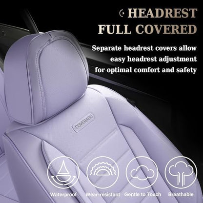Coverado Car Seat Covers Front, Seat Covers for Cars, Waterproof Car Seat Cushions, 2-Pack Leather Carseat Seat Protectors, Universal Seat Covers Fit for Most Sedans SUV Pick-up Trucks(Purple) - Image 6