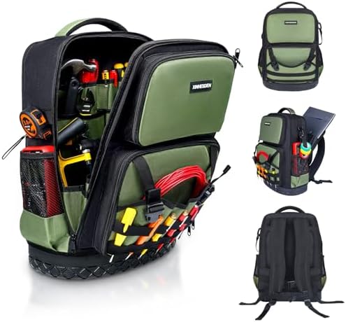 Tool Backpack Heavy Duty, Tool Bag Backpack For Men, Large Empty Toolbag Organizer with Waterproof Molded Hard Bottom, Utility Tool Laptop Storage Back Pack, HVAC Technician Electrician Construction by Unknown