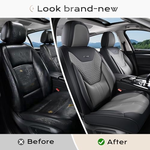 Coverado Car Seat Covers with Lumbar Support, Front Covers for Cars, Universal Automotive Seat Cover, Waterproof, Leather Car Seat Cushion, Interior Seat Protectors for Most Cars - Image 5
