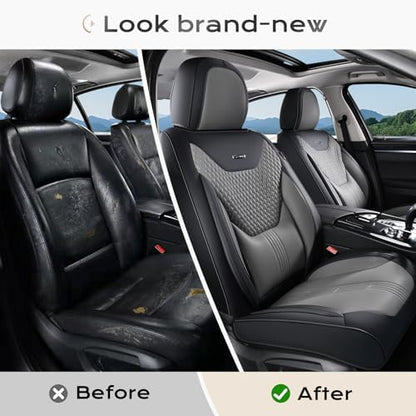 Coverado Car Seat Covers with Lumbar Support, Front Covers for Cars, Universal Automotive Seat Cover, Waterproof, Leather Car Seat Cushion, Interior Seat Protectors for Most Cars - Image 5
