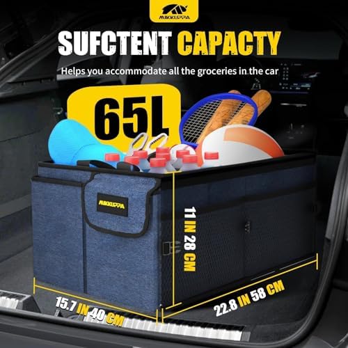 MIKKUPPA Trunk Organizer with Lid - 65L Collapsible Car Organizer, Blue - Image 2