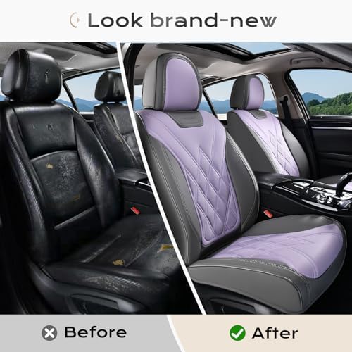 Coverado Car Seat Covers Full Set, Seat Covers for Cars, Waterproof Leather Automotive Seat Cover, Universal Car Interior Protectors Cushion for Most Cars Gray_Pruple - Image 6