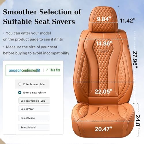 Coverado Seat Covers, Car Seat Covers Full Set, Leather Car Seat Cover, Car Seat Covers Front Seats Back Seat Cover Seat Protector Universal Fit Most Cars (Brown-All, FullSet) - Image 5