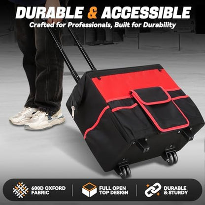 Auto Dynasty 17" Tool Bag Rolling Cart Canvas Organizer w/Wheels, 300LBS - Image 2
