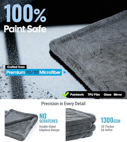 Wigoo Microfiber Car Drying Towel for Detailing, Cars, SUV, Truck (3 Sizes) - Image 4