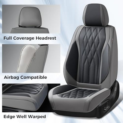 Coverado Front Seat Covers, Car Seat Protector, Waterproof Nappa Leather Cushion, Fit for Most Sedans SUV Pick-up Truck-Gray&Black - Image 3