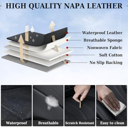 Coverado Car Seat Covers Front Seat, Breathable Nappa Leather Seat Cover, Black Seat Cover for Cars, Luxury Waterproof Car Seat Protector, Front Seat Cushion Universal Fit for Most Vehicles - Image 4