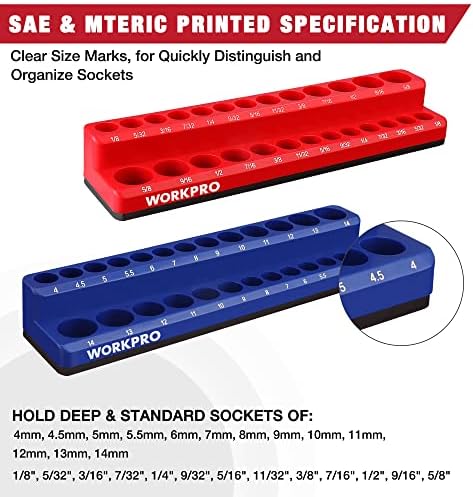 WORKPRO 1/4-inch Magnetic Socket Organizer Set, 2-Piece SAE & Metric Socket Holders, Holds 52 Standard and Deep Sockets for Tool Box, Tool Carts (Sockets Not Included) - Image 3