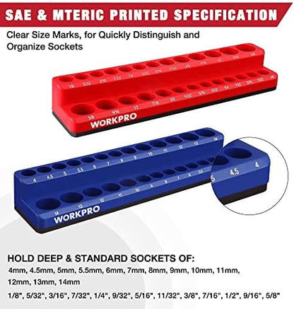 WORKPRO 1/4-inch Magnetic Socket Organizer Set, 2-Piece SAE & Metric Socket Holders, Holds 52 Standard and Deep Sockets for Tool Box, Tool Carts (Sockets Not Included) - Image 3