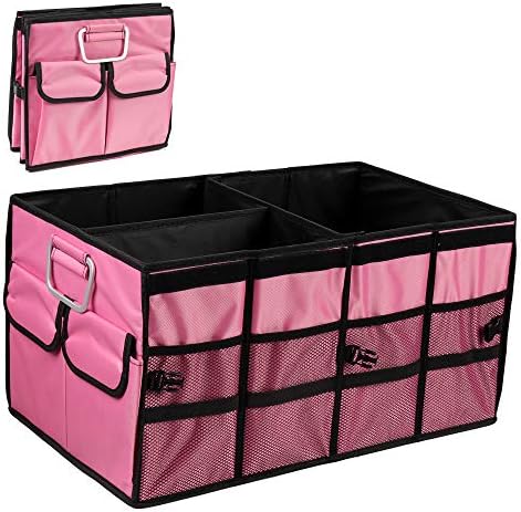 Car Trunk Organizer Collapsible Portable Multi Compartments Organizer with Non Slip Straps for SUV Truck Auto Vehicle Car Auto Minivan (Large without cover, Pink) by TYSKL