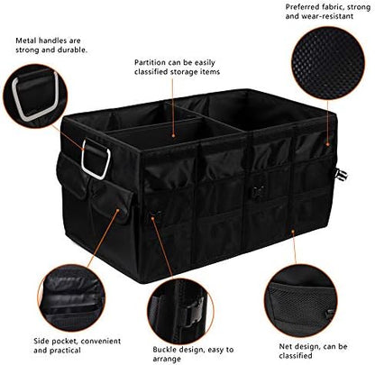 Car Trunk Organizer Collapsible Portable Multi Compartments Organizer with Non Slip Straps for SUV Truck Auto Vehicle Car Auto Minivan(Large without cover, Black) - Image 5
