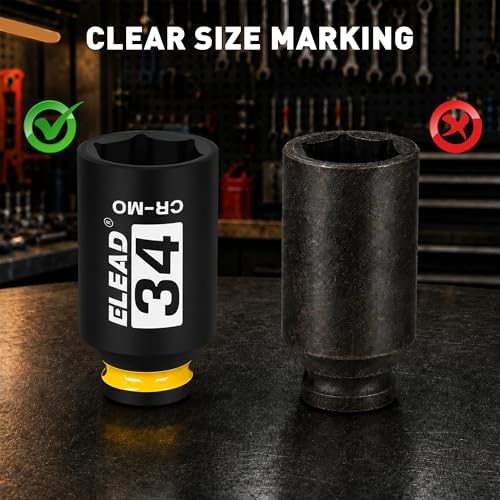 ELEAD 34 mm Socket 1/2" Drive Deep Impact Socket, Metric 6 Point 1/2-inch Drive Impact Axle Nut Sockets, CR-MO Nut Socket Set, Tools for Easy Removal of Axle Shaft Nuts - Image 3