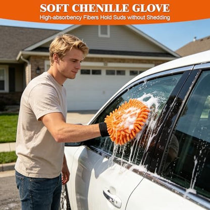 16FT Car Wash Brush with Long Handle, RV Wash Brush with Soft Chenille Microfiber Mop, Mitt and Windows Squeegee, Extendable Cleaning Kit for Truck, Boat or House Siding Ceiling, 5Pack - Image 6