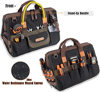 WELKINLAND 32-Pocket Waxed Canvas Tool Bag, 16" HVAC Tool Bag For Men - Image 3