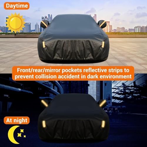 Tecoom All Weather Car Cover Waterproof Windproof Hail Protector with Fleece Lining & Zipper Door, UV Sun Protection, Fit for Sedan (170"–190"), Black - Image 4